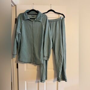 VTG Hot Cotton Marc Ware Women Lounge Set Sweatshirt Sweats Zip Blue 1X EUC